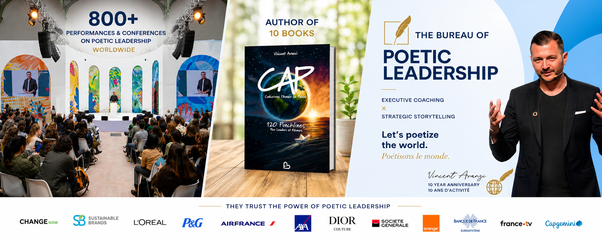 Vincent Avanzi: more than 800 keynotes and poetic performances, author of ten books and founder of The Bureau of Poetic Leadership